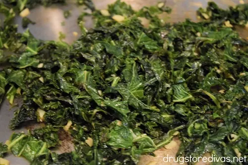 Cooked kale in a skillet.